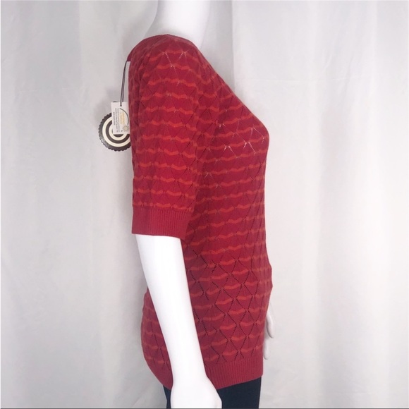 4 Funky Flavours Red & Orange Stripes Scoop Neck Open Knit Diamond Sweater SzXS - Picture 6 of 16